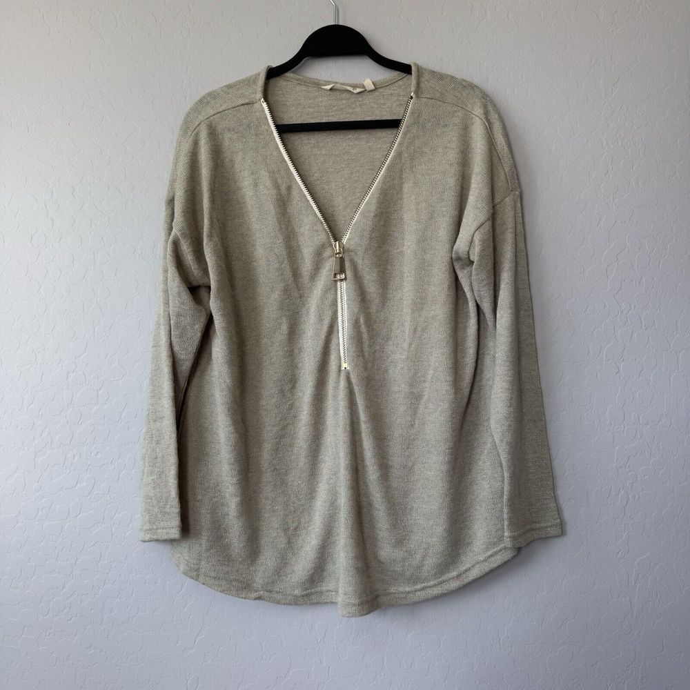 Soft Surroundings XLarge Tan Beige Gold Zipper Neck Long‎ Sleeve Top